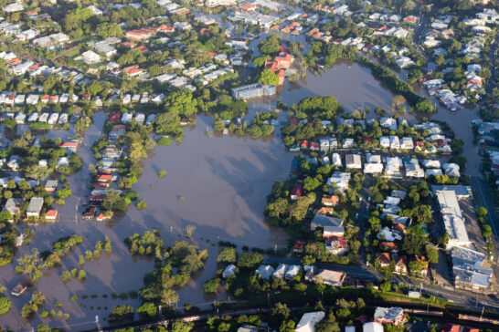 Brisbane River Flood January 2011 Aerial View Milton Homes and Park. Aerial view of the residential area of the suburb of Milton during the great Brisbane Flood of 2011